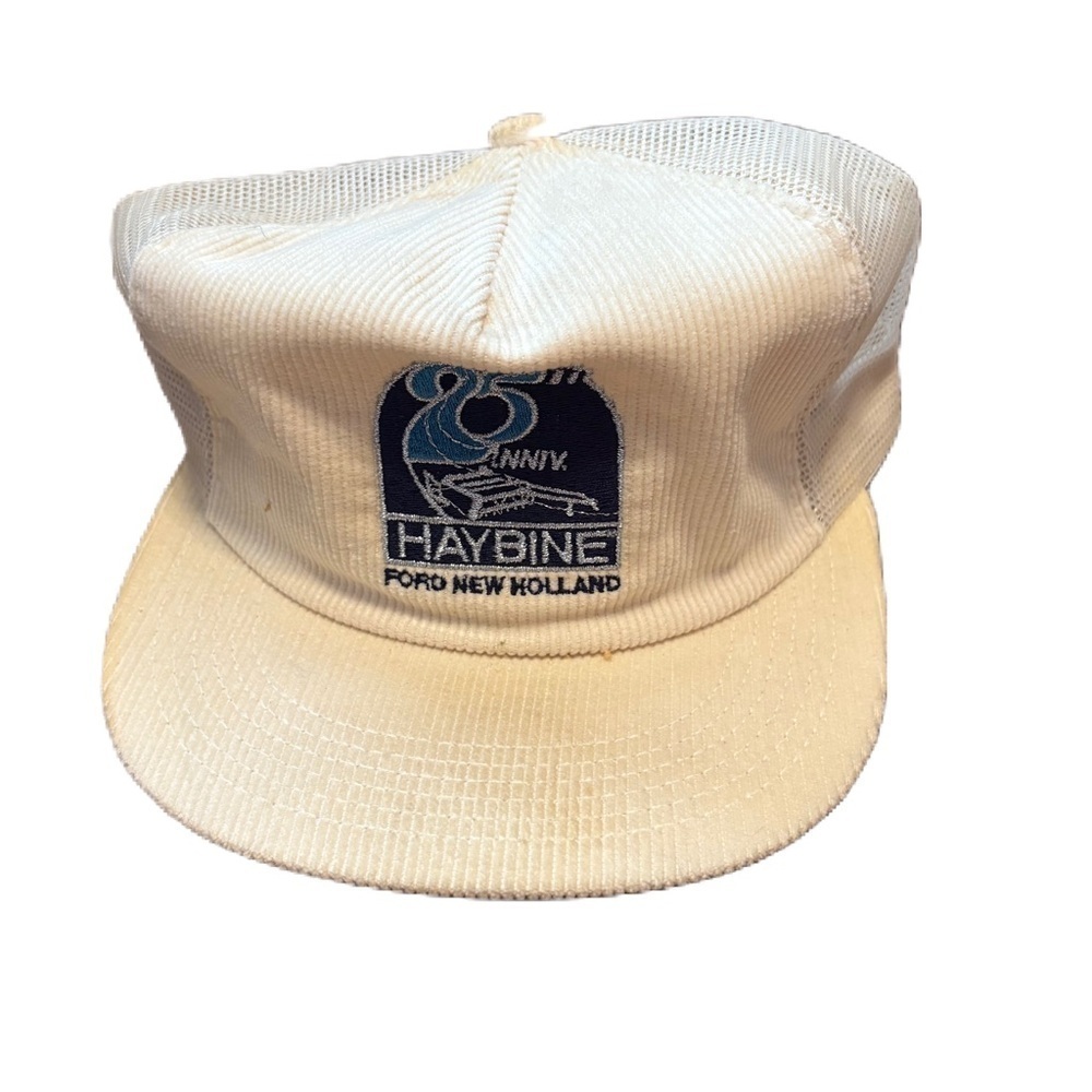 Vintage Ford New Holland 25th Anniversary Haybine Trucker Hat Corduory White
